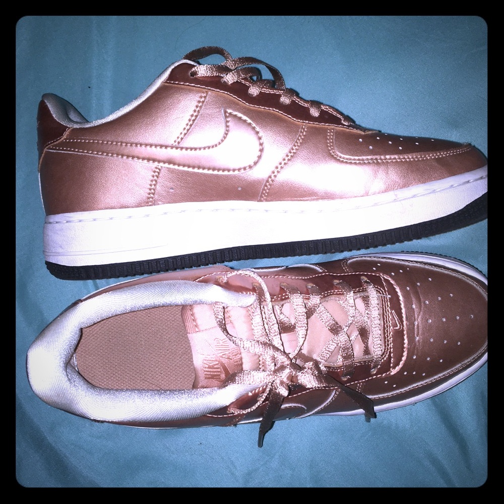 Nike Air Force rose gold metallic sneakers